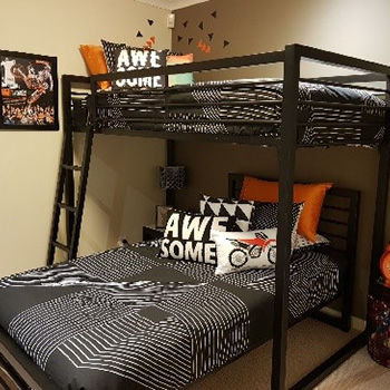 Black steel frame bunk beds with single over double for awesome boys room by Hypersonic Industries Australia